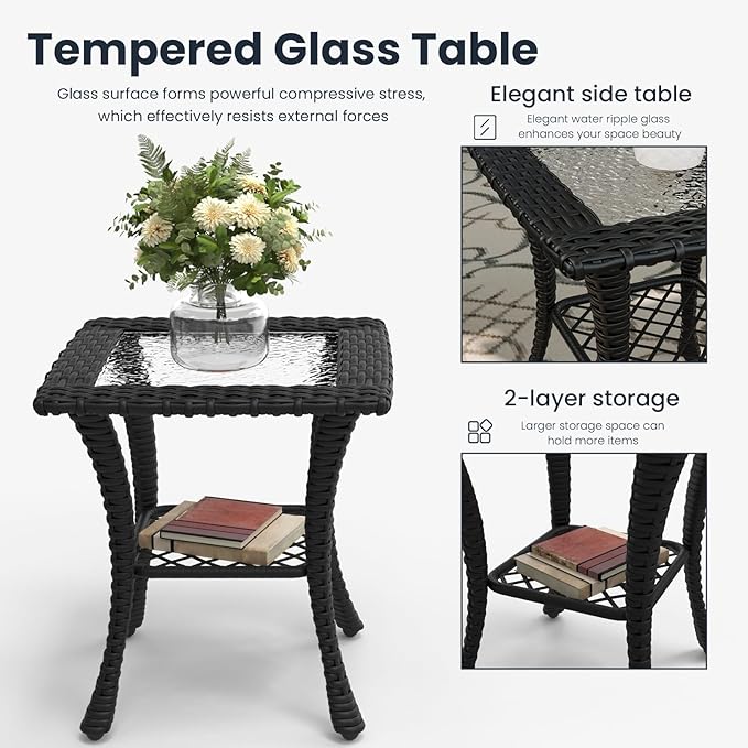 9 Pieces Outdoor Patio Furniture Sets with Rocking Swivel Chairs with 6-inch Thick Cushion and Side Table for Deck Lawn-VerdiqueGarden