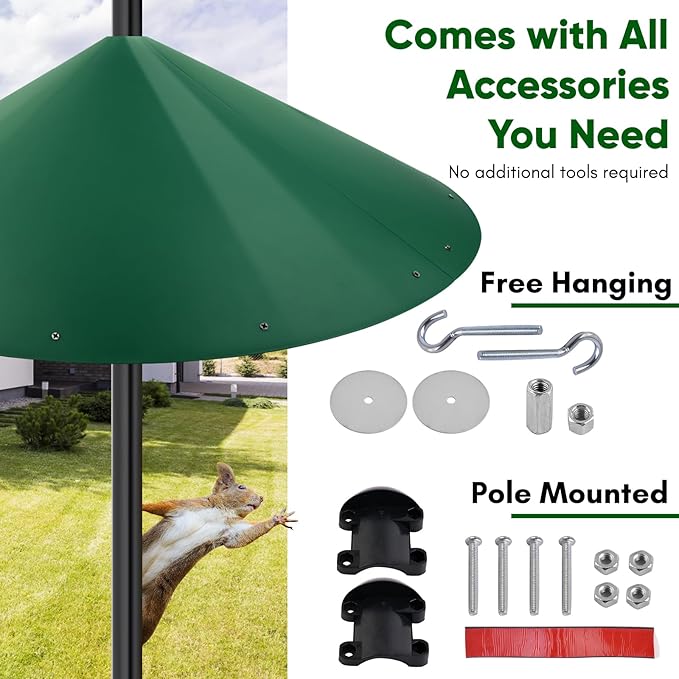 24-inch Large Outdoor Squirrel Baffles for Bird Feeders Pole, Squirrel Baffle with Metal Frame, Squirrel Guard for Bird Houses, Two Way Use, Green Color-VerdiqueGarden