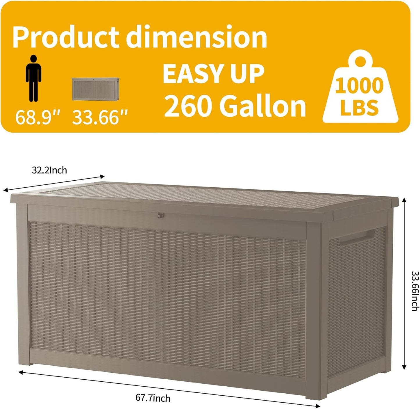 260 Gallon Double-Wall Resin Deck Box - Lockable Waterproof Outdoor Storage Box, 1000lbs Capacity & Doubles as Seating for Patio Furniture - Garden Tools, Pool Accessories (Brown)-VerdiqueGarden