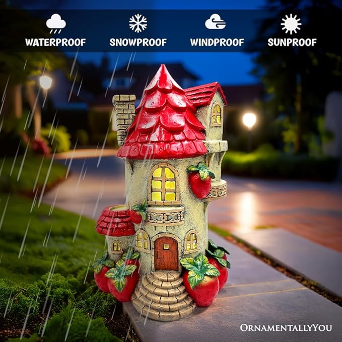 Spring & Summer-Themed Garden Statues – Adorable Outdoor Decor for Lawn, Patio & Porch (Solar Powered Strawberry Fairy Home Garden Statue, 10" Unique Spring Decoration)-VerdiqueGarden