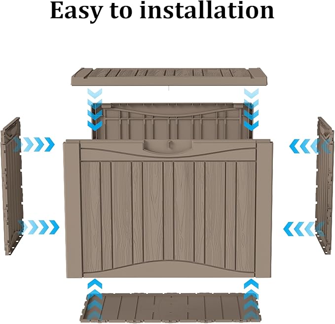 50 Gallon Lockable Resin Deck Box, Waterproof & UV-Resistant Outdoor Storage Box for Outdoor Cushion Storage, Garden Tools & Pool Accessories Storage, Gray-VerdiqueGarden