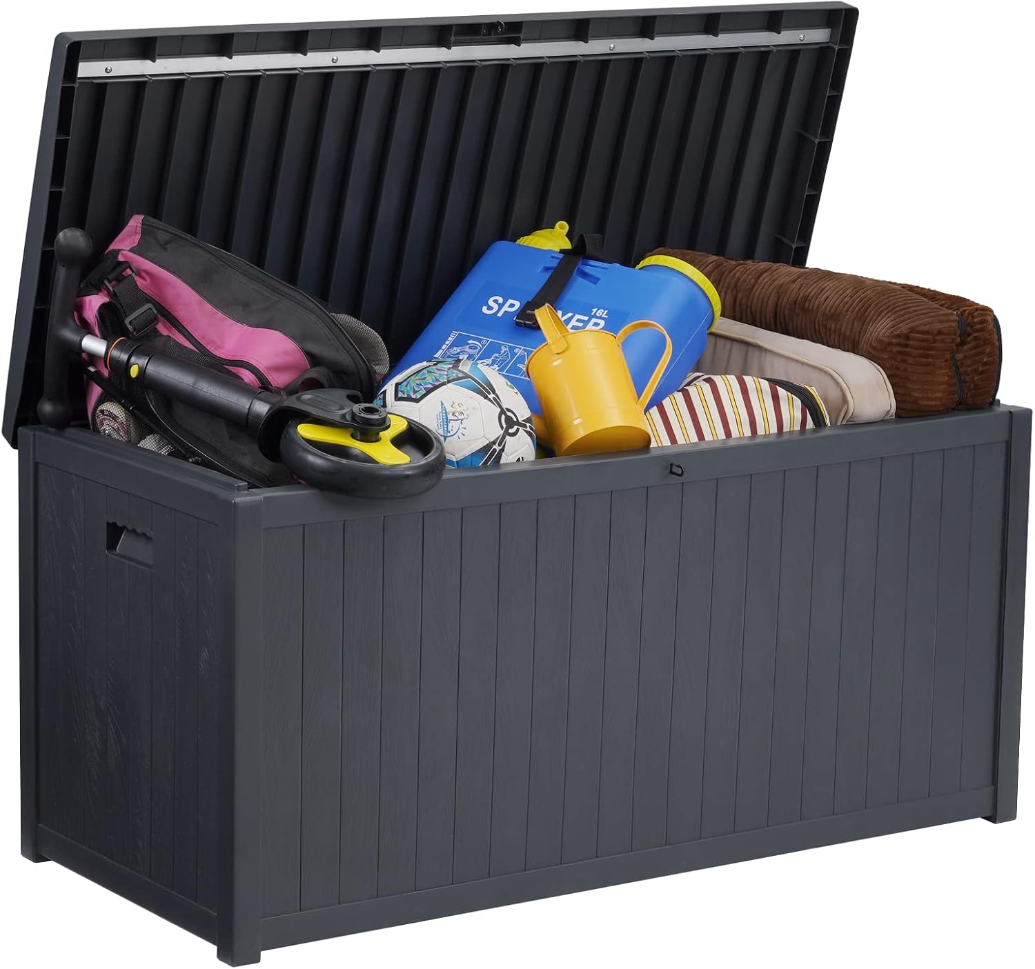 120 Gallon Outdoor Storage Box Large, Lockable Outside Containers Waterproof Patio Cushions Storage Deck Boxes, Plastic Garden Hose Boxes Resin Pool Storage Bins, Grey-VerdiqueGarden