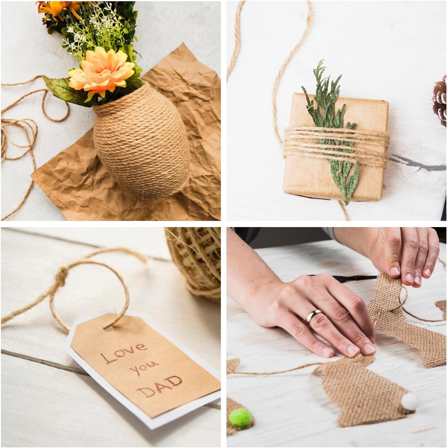 Natural Jute Twine 656ft 3mm,3Ply Twisted Thick Twine Rope Strong Jute String Roll for Crafts Gift Wrapping Gardening Home Decor Bundling Cat Scratching Post-VerdiqueGarden