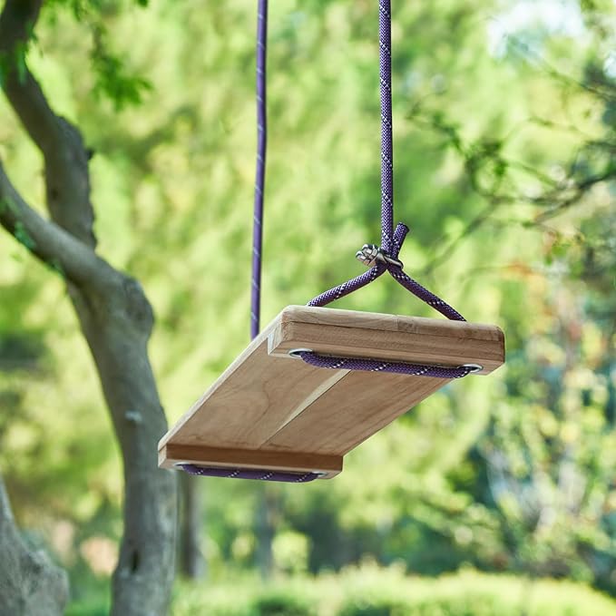 Teak Wooden Swing, Outdoor Wood Tree Swing Seat for Kids or Adults for Backyard Columpio, Height Adjustable (20.5x7.5inch)-VerdiqueGarden