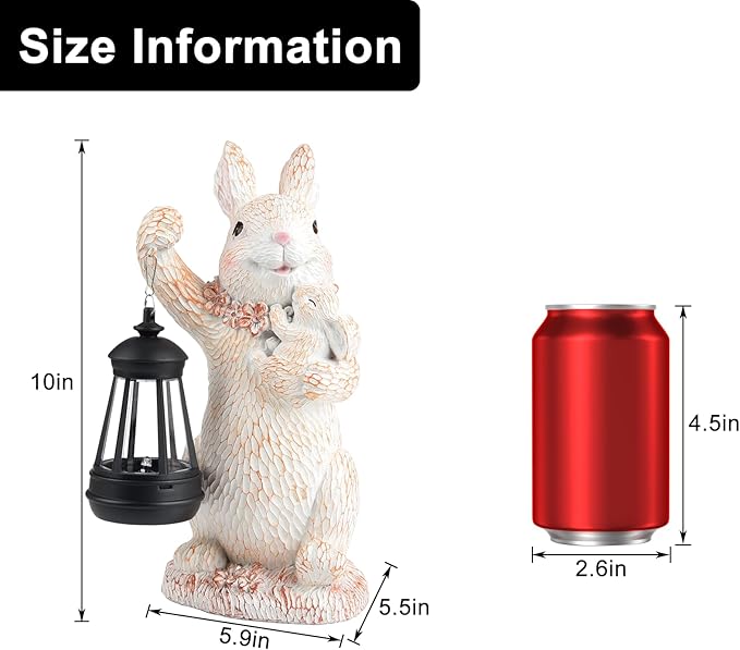 ILLUMINEW Solar Garden Statues Rabbit Lights, Outdoor Lighted Bunny Garden Decor Waterproof Figurines for Patio Porch Balcony Yard Lawn Lantern, Unique Easter Gifts for Mom Grandma Mother-VerdiqueGarden