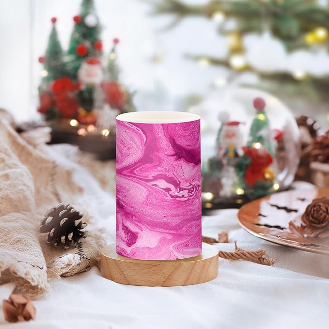 Flickering Flameless Candles, Pink Fuchsia Marble LED Candles with Remote Timer, Set of 2 Battery Operated Candle for Valentine Wedding Birthday-VerdiqueGarden