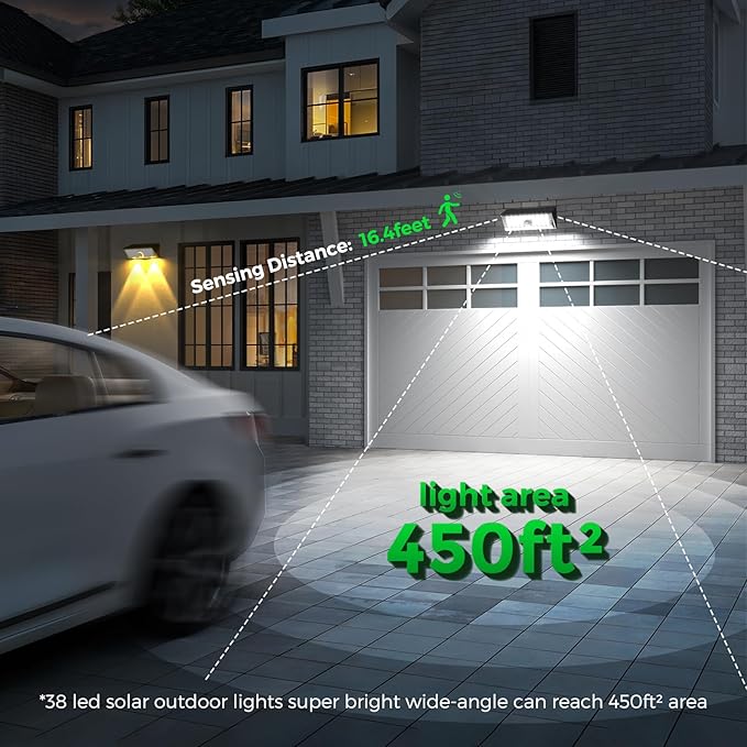 JSOT Solar Motion Lights Outdoor, 4 Modes Motion Sensor Lights Outdoor Waterproof IP65, 38LED Bright Wall Security Lighting for Outside Garage Garden Fence - Cool White 6Pack-VerdiqueGarden