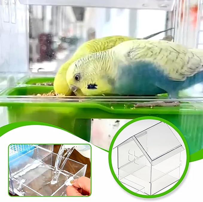 Ziveseller/Sowhathow Pull-Out External Parrot Feeder, Parrot Feeder Parakeet House Bird Bath Transparent Dish Water, Hanging Wild Bird Seed with Squirrel Proof Tray (White*2)-VerdiqueGarden