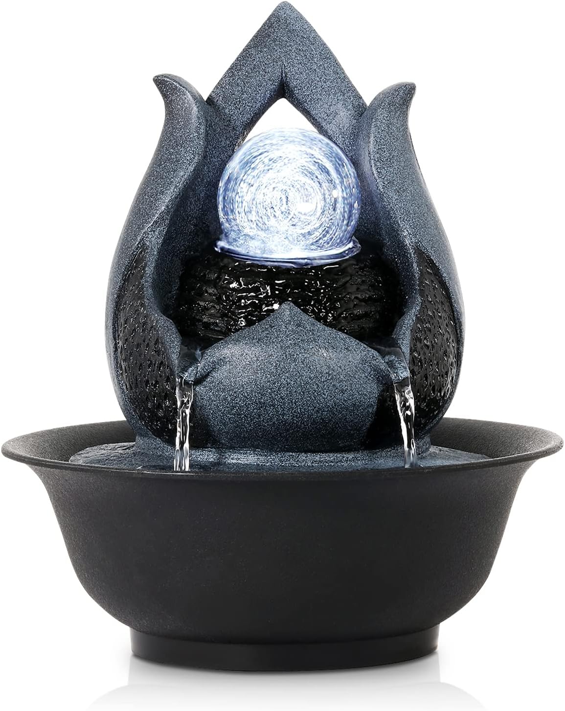 WICHEMI Indoor Water Fountain Tabletop Fountains with LED Rolling Ball, Feng Shui Zen Meditation Desktop Waterfall Fountains Calming Water Sound Relaxation Fountain for Home Bedroom Office (Style 12)-VerdiqueGarden