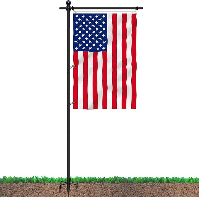 10FT Flag Pole Stand for Garden – Adjustable Outdoor Flagpole with 5-Prong Base, Freestanding Aluminum Banner Holder for 3x5ft & 28"x40" Flags – Wind-Resistant & Lightweight – Black-VerdiqueGarden