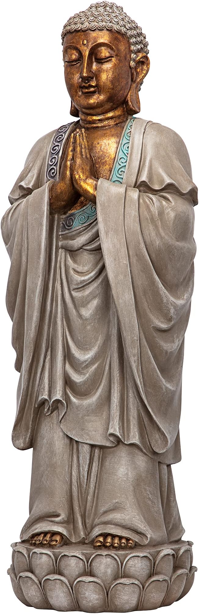 Design Toscano Bodh Gaya Asian Garden Statue, 9 inches wide, 30 inches tall, Cast Stone Resin, Faux Stone & Metallic Finish-VerdiqueGarden