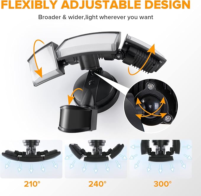 LUTEC 2 Pack 72W 7500LM LED Security Lights Motion Sensor Light Outdoor, 5000K Daylight, IP65 Waterproof, Dusk to Dawn, 3-Head Motion Detected Flood Light for Garage, Yard, Porch(Black)-VerdiqueGarden