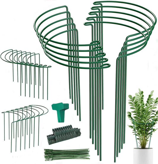 24 Pack Plant Support Stake, Half Round Metal Garden Plant Stake, Green Plant Support Ring, Border Support with Plant Lables & Plant Clips for Outdoor Indoor Plants, Vegetable, Flowers-VerdiqueGarden