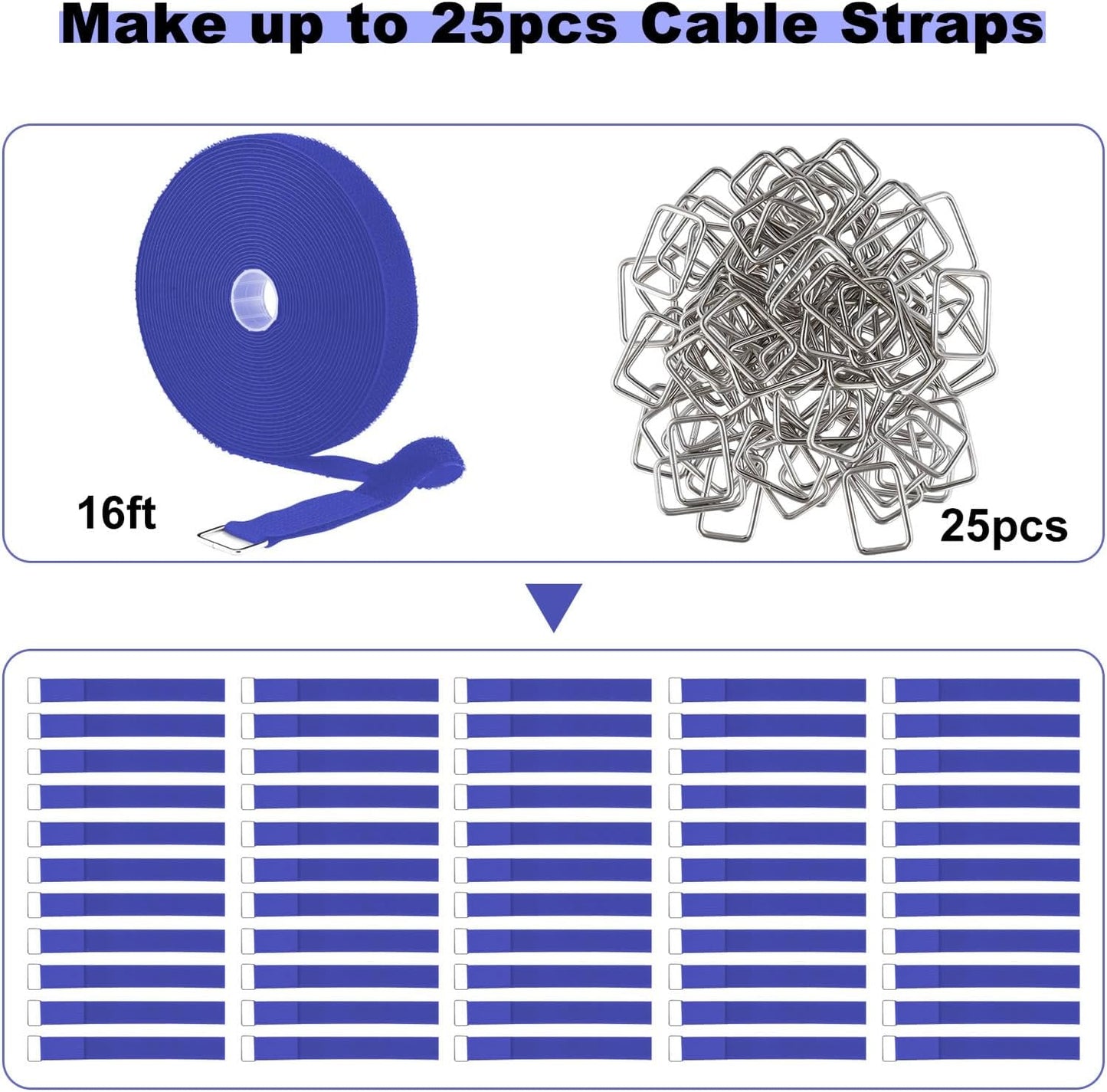 1"x16ft Hook and Loop Straps with 25 Metal Buckles, Adjustable Fastening Cable Straps, Cut-to-Length Cinch Strap, Reusable Nylon Securing Cord Ties for Organizer or Storage, 1 inch Wide,Blue-VerdiqueGarden