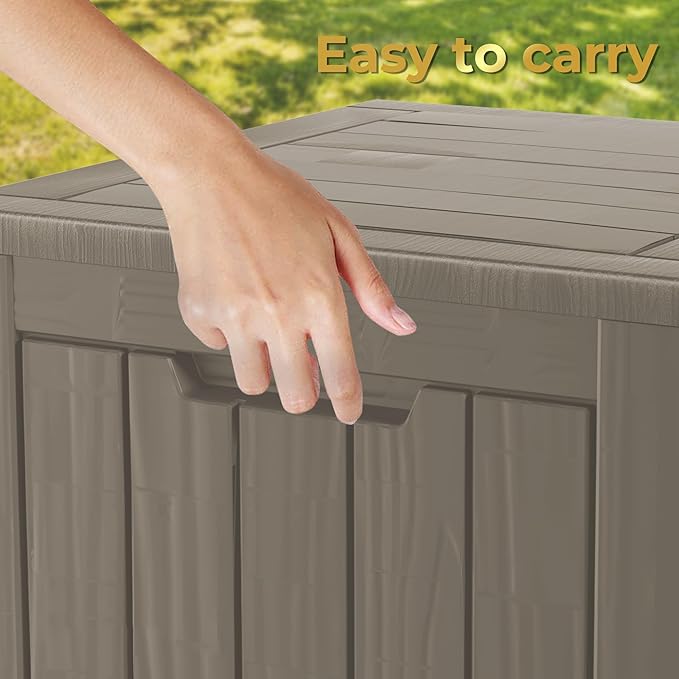 35 Gallon Lockable Resin Deck Box, Waterproof & UV-Resistant Outdoor Storage Box for Outdoor Cushion Storage, Garden Tools & Pool Accessories Storage, Gray-VerdiqueGarden