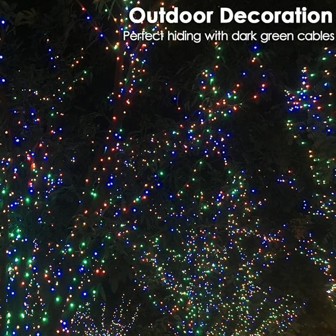 Christmas Light 100 LEDs 41ft Green Cable Wire Fairy String Twinkle Lights Plug in 12 Modes for Xmas Tree, Party, Indoor,Outdoor, Garden, Wedding, Home Decoration (Multi Color)-VerdiqueGarden