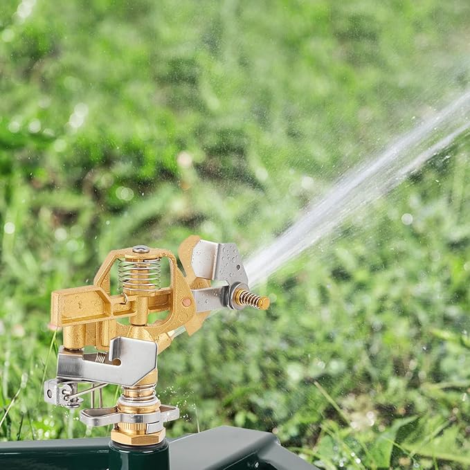 1/2 Inch Brass Sprinklers Head,Heavy Duty Water Sprinkler for Yard with 360 Degree Large Area Coverage Irrigation, Adjustable Impact Sprinklers Head Nozzle for Grass Patio Garden Irrigation-VerdiqueGarden