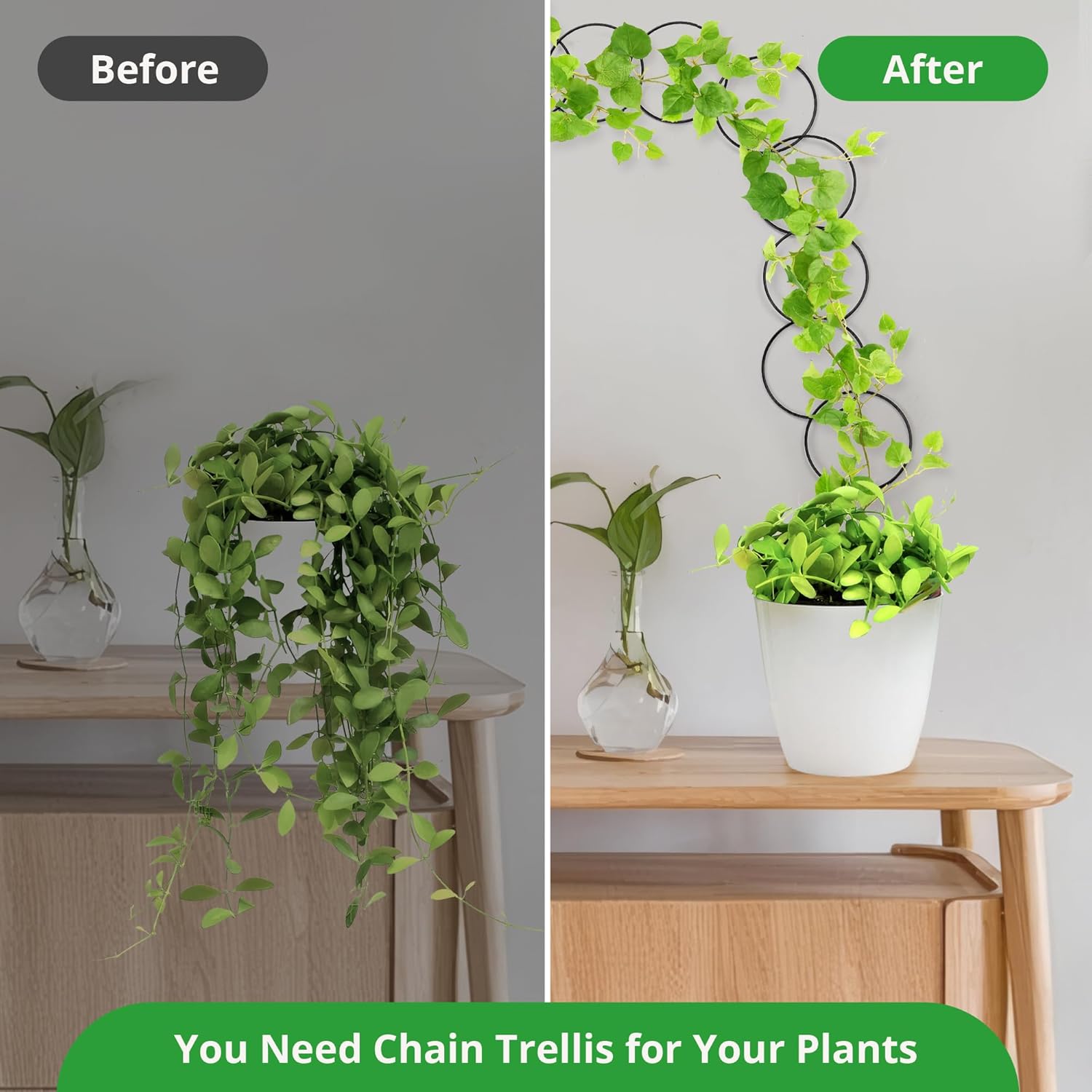 24 Pcs Chain Trellis for Climbing Plants, 120 Inch Long Metal Plant Trellis Indoor Outdoor, Garden Wall Vine Support Trellis, Plant Accessories for Ivy, Peonies, Circle Design Black-VerdiqueGarden