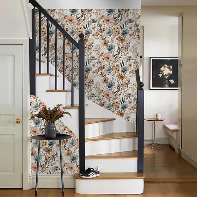 Boho Flowers Brown Leaf Plants Botanical Peel and Stick Wallpaper Self Adhesive Removable Easy Peel Off Stick on Wall Paper for Bedroom Cabinet Renter Friendly-VerdiqueGarden