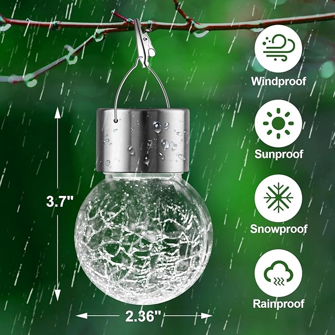 Solar Lights Outdoor Hanging Decorative Globe 24 Pack, Waterproof Solar Lantern with Handle and Clip, Solar Powered Glass Ball Lights for Garden Yard Fence Tree Umbrella Holiday Décor, Warm White-VerdiqueGarden