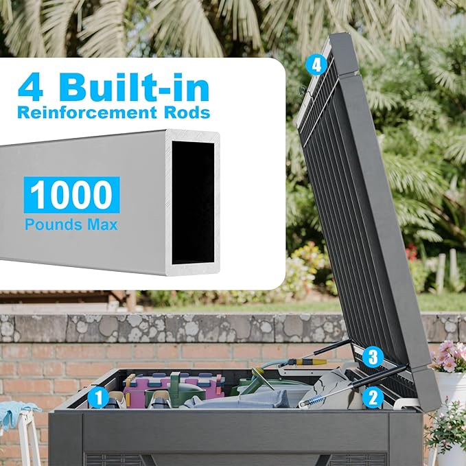 260 Gallon Large Resin Deck Box, Lockable Outdoor Storage Box for Patio Cushions Storage Furniture,Garden Tools, Pool Supplies, Weatherproof and UV Resistant-Black Rattan (260 Gallon)-VerdiqueGarden