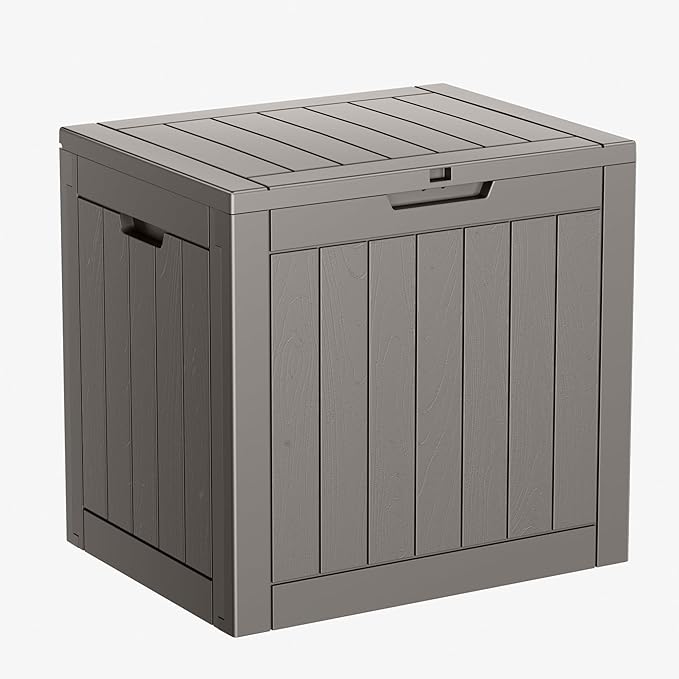 31 Gallon Resin Deck Box, Lockable Patio Outdoor Storage Box for Furniture, Garden Tools and Tools Storage, Waterproof Outside Storage Boxes - Grey-VerdiqueGarden