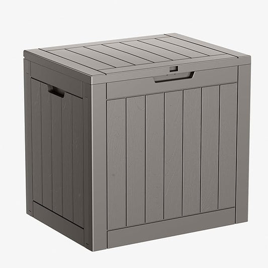 31 Gallon Resin Deck Box, Lockable Patio Outdoor Storage Box for Furniture, Garden Tools and Tools Storage, Waterproof Outside Storage Boxes - Grey-VerdiqueGarden