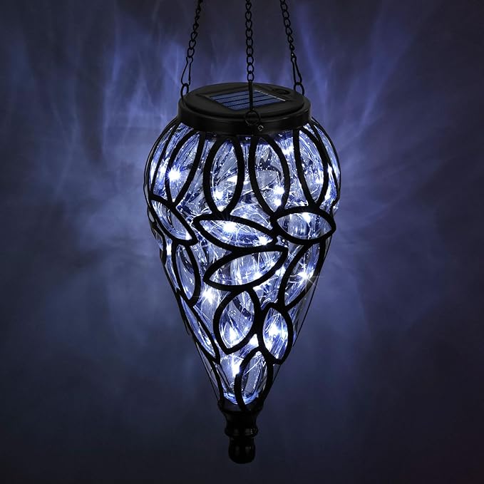 Solar Hanging Lantern Outdoor Lights, Tear-Shaped 15 LEDs Cool White Hanging Lights with S Hooks Decor in Garden, Yard, Pathway, Front Door and Landscape-VerdiqueGarden