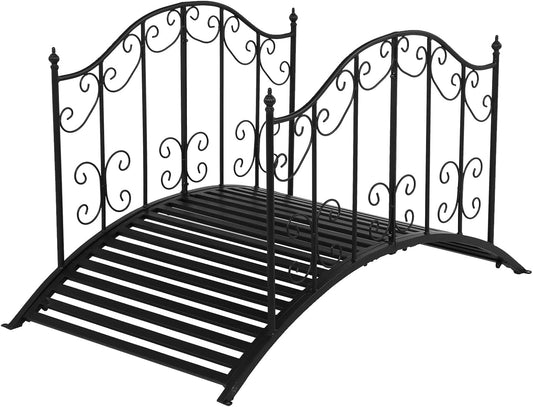 VINGLI Garden Bridge Metal Yard Arch Path Bridge with Patterned Guardrails, Ourdoor Decorative Black Iron Foot Bridge for Pond and Backyard Landscaping-4FT-VerdiqueGarden