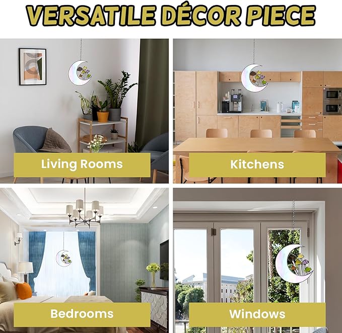 Sensory4U Mushroom Moon Stained Glass Suncatcher - Earth Tone Modern Window Hanging Wall Art - Home Decor or Garden Suncatcher for Natural Light Reflection-VerdiqueGarden