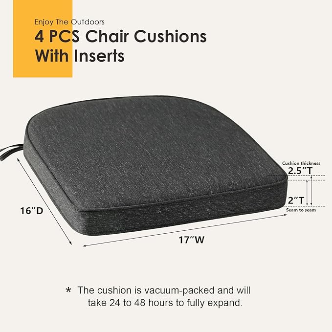 Outdoor Round Corner Seat Cushion, 17"x16"x2", Set of 4, Non Slip Seat Cushion Pads with Removable Cover for Patio Furniture, Garden Yard Lawn, Charcoal Gray-VerdiqueGarden