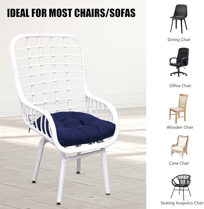 RACE LEAF Outdoor Seat Cushions Set of 2, 19" x 19" Square Patio Cushions, Plump Filling Tufted Water-Resistant Olefin Chair Seat Cushion with Ties for Non-Slip Support, Navy-VerdiqueGarden