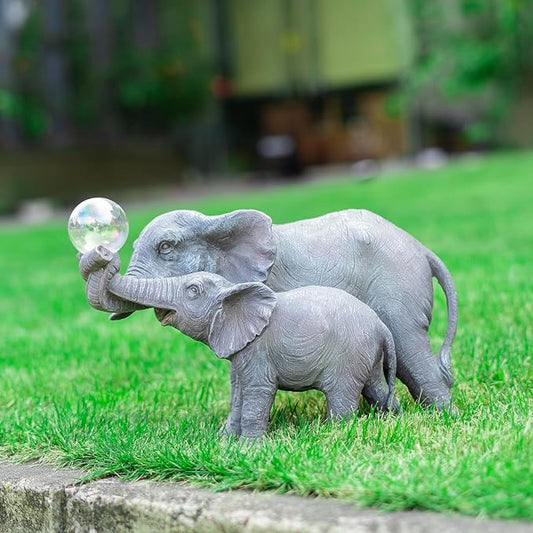 Solar Elephant Statues Lights for Outdoors Garden Decor, Large Outdoor Elephant Statues, Modern Elephant Resin Statue Decorations with Color-Changing Bulb, Unique Housewarming Gifts for Mom, Women-VerdiqueGarden