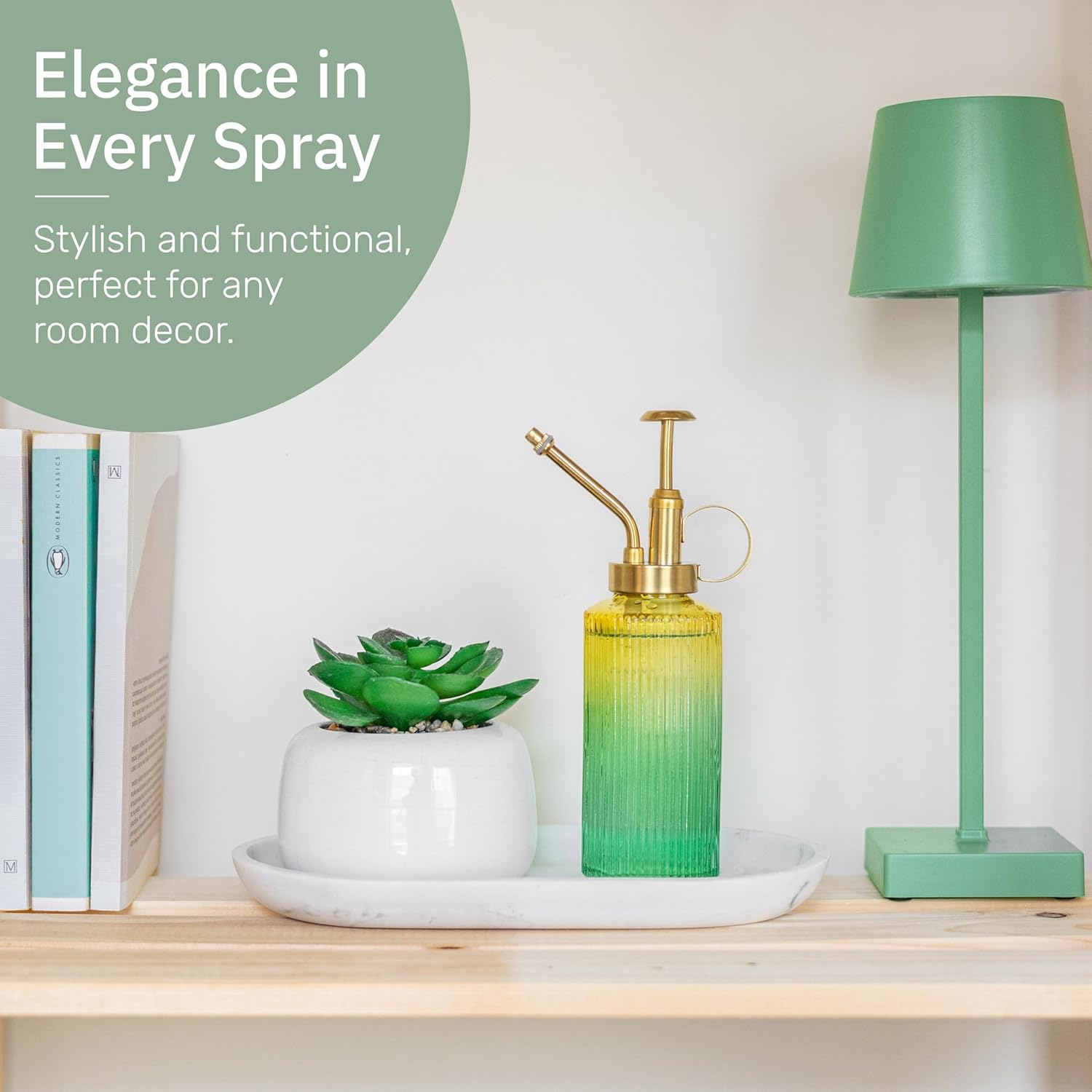 Useful Co. Yellow & Green Glass Plant Mister for inside, Mister for Plants, Plant Sprayer Mister, Decorative Plant Mister Spray Bottle with Adjustable Nozzle for indoor plants (230ml/ 7.8oz)-VerdiqueGarden