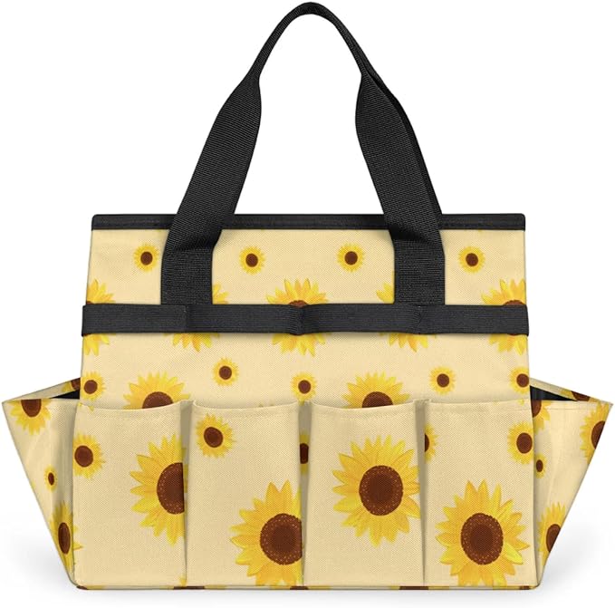 Sunflower Gardening Tool Bag,Heavy Duty Garden Tote Bag,Portable Oxford Gardening Storage Basket Organizer Handbag with Pockets Handle,Hand Tools Gifts for Outdoor Garden Lawn Yard-VerdiqueGarden