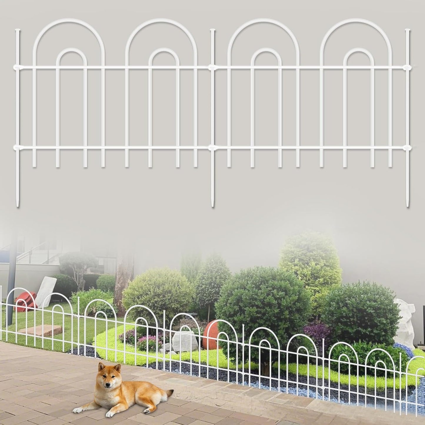 45ft X 13in Animal Barrier Fence, 32 Panels No Dig Fence for Dogs Rabbit, Anti Digging Defense Barrier Garden Edging Border, Rustproof Metal Arched Decorative Garden Fencing for Outdoor, Yard, White-VerdiqueGarden
