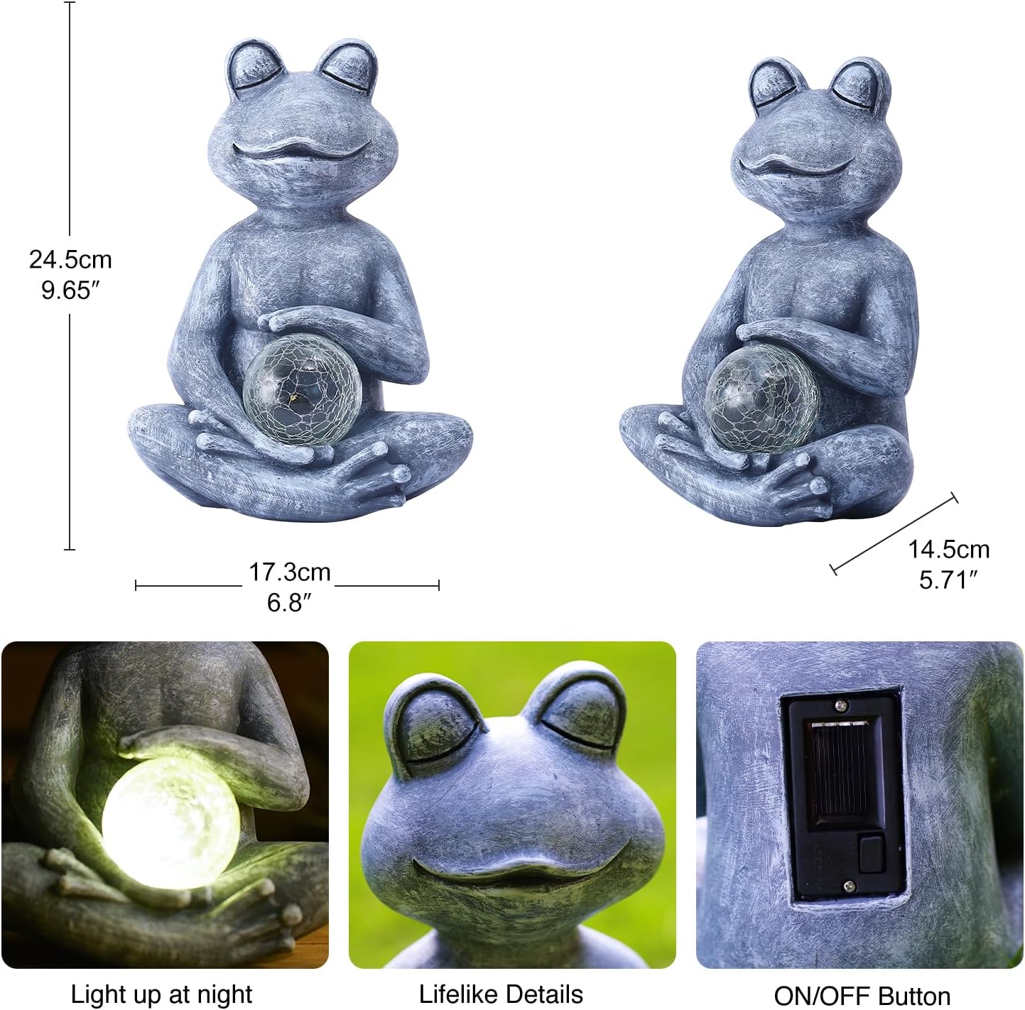 Goodeco Frog Statue with Solar Gazing Ball Lights - Zen Garden Statue for Outdoor Decor, Frog Gifts for Women & Moms, Housewarming Gifts-VerdiqueGarden