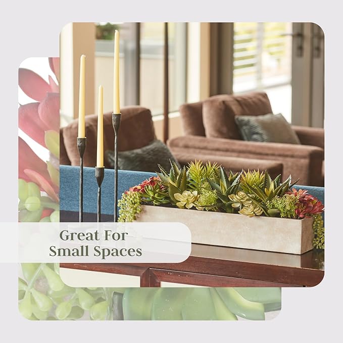 Oblong Faux Succulent Arrangement, 27" Premium Artificial Indoor Plant Enhances Interior Design, Display on any Surface in Your Home Adding an Inviting Touch of Nature, Natural Planter Pot Included-VerdiqueGarden