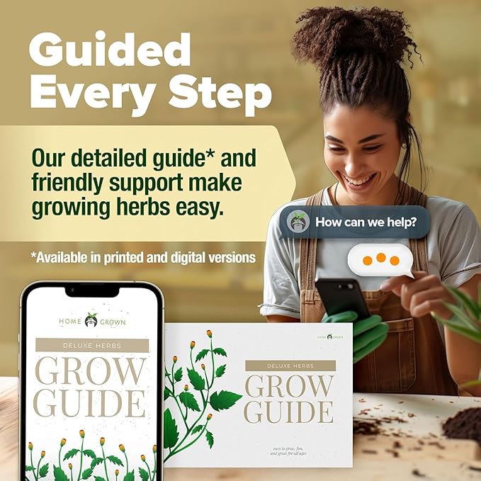 HOME GROWN 𝗣𝗥𝗘𝗠𝗜𝗨𝗠 𝗛𝗘𝗥𝗕 𝗞𝗜𝗧 8 Herb Seeds Garden Kit, Complete Indoor Planter Gift with Basil Cilantro Mint & More, Unique Kitchen Growing Set for Women Men, Birthday Housewarming Present-VerdiqueGarden