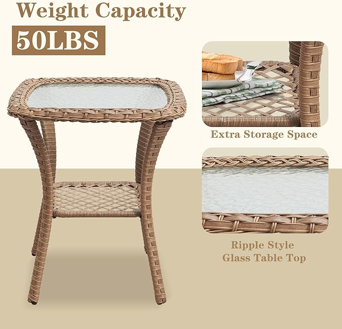 5 Pieces Patio Furniture Sets Wicker Outdoor Furniture, Rattan Patio Swivel Glider Chairs with 2 Ottoman and Glass Side Table, Yellow Wicker-VerdiqueGarden