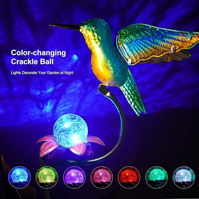 HONGLAND Outdoor Solar Lights for Garden Decor - 46 Inch Hummingbird Solar Lights for Outside, Solar Hummingbird Decorative Garden Stakes for Lawn Patio Yard-VerdiqueGarden