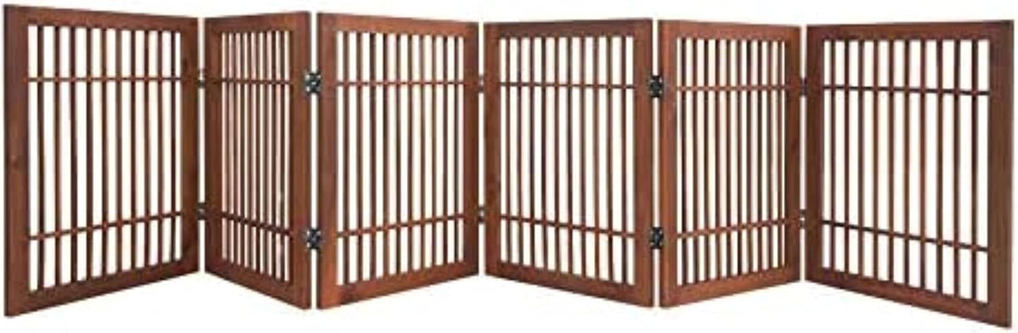 Pet Dog Gate Strong and Durable Freestanding Folding Acacia Hardwood Portable Wooden Fence Indoors or Outdoors by Urnporium (Brown Pet Gate, 6 Panel 24" Tall)-VerdiqueGarden