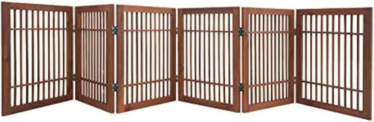 Pet Dog Gate Strong and Durable Freestanding Folding Acacia Hardwood Portable Wooden Fence Indoors or Outdoors by Urnporium (Brown Pet Gate, 6 Panel 24" Tall)-VerdiqueGarden