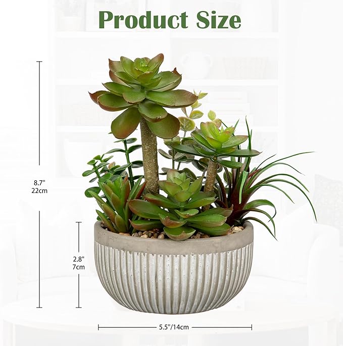 DILATATA Small Faux Plant Assorted Fake Succulents Plants Faux Succulents Arrangement Cement Potted Desk Plants Small Fake Plants for Home Table Office Bathroom Shelf Living Room Decor-VerdiqueGarden