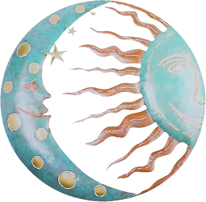 Jannity Metal Sun Wall Decor,11.02 Inches Large Metal Wall Art with Sun Moon Stars Retro Moon Sun Wall Decoration Hanging for Indoor Outdoor Patio Yard Home Garden-VerdiqueGarden