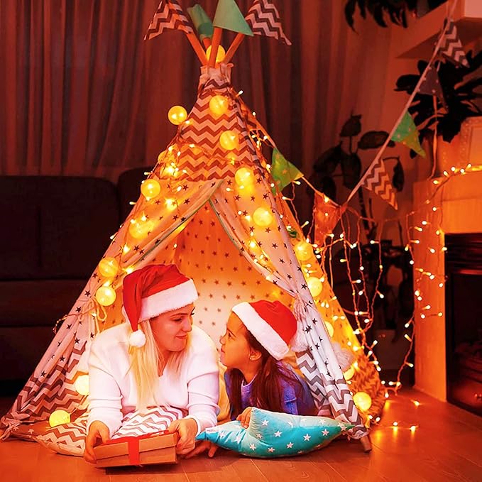 JMEXSUSS Connectable 33ft Halloween Lights Indoor, 100 LED Clear Wire Orange Lights for Halloween, 8 Modes Outdoor Orange Christmas String Light Plug in for Christmas Tree Party Decoration-VerdiqueGarden