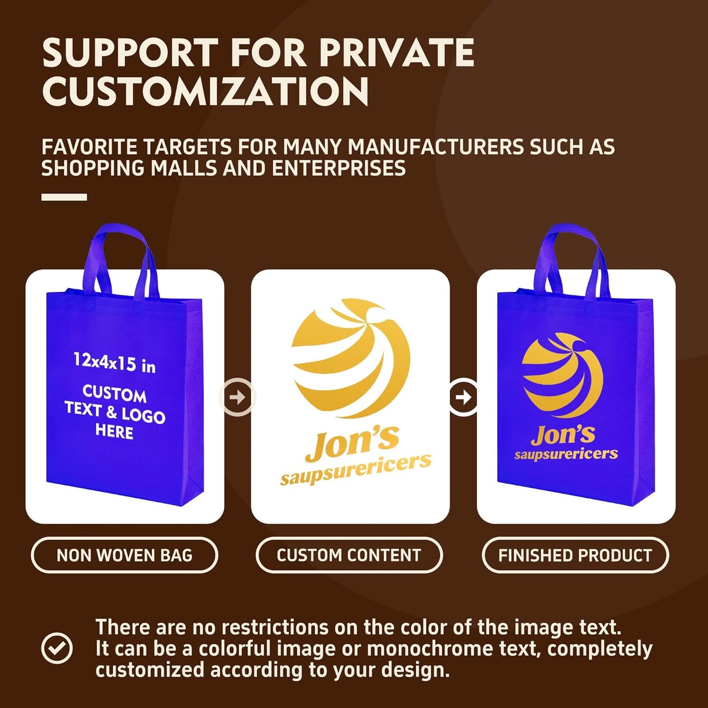 YEEHAW Custom Tote Bags 100pcs, White Custom Non-woven Tote Bag with Logo, Reusable Bags with Durable Handle, Ideal for Grocery Shopping, Gifts Wrapping & Travel-VerdiqueGarden