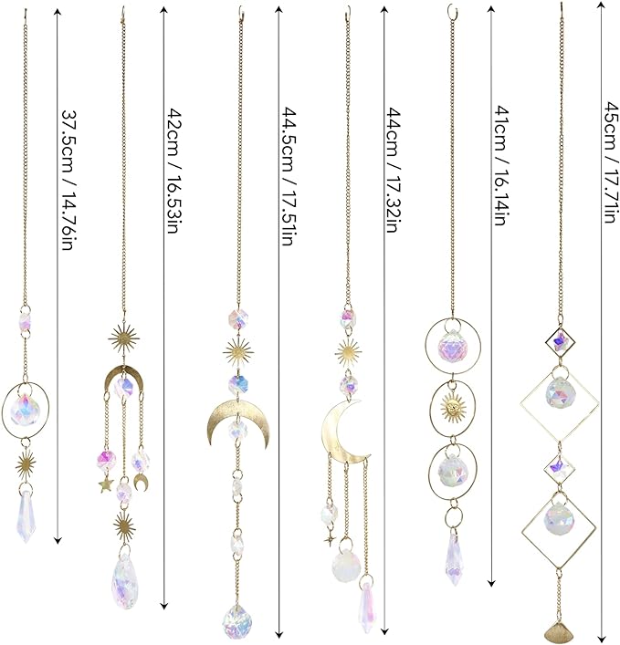 BBdis 6Pieces Crystals Suncatcher, Hanging Sun Catchers with Chain Pendant Ornament Colorful Crystal Suncatchers Prisms for Window Home Wedding Party Christmas Garden Decor-VerdiqueGarden