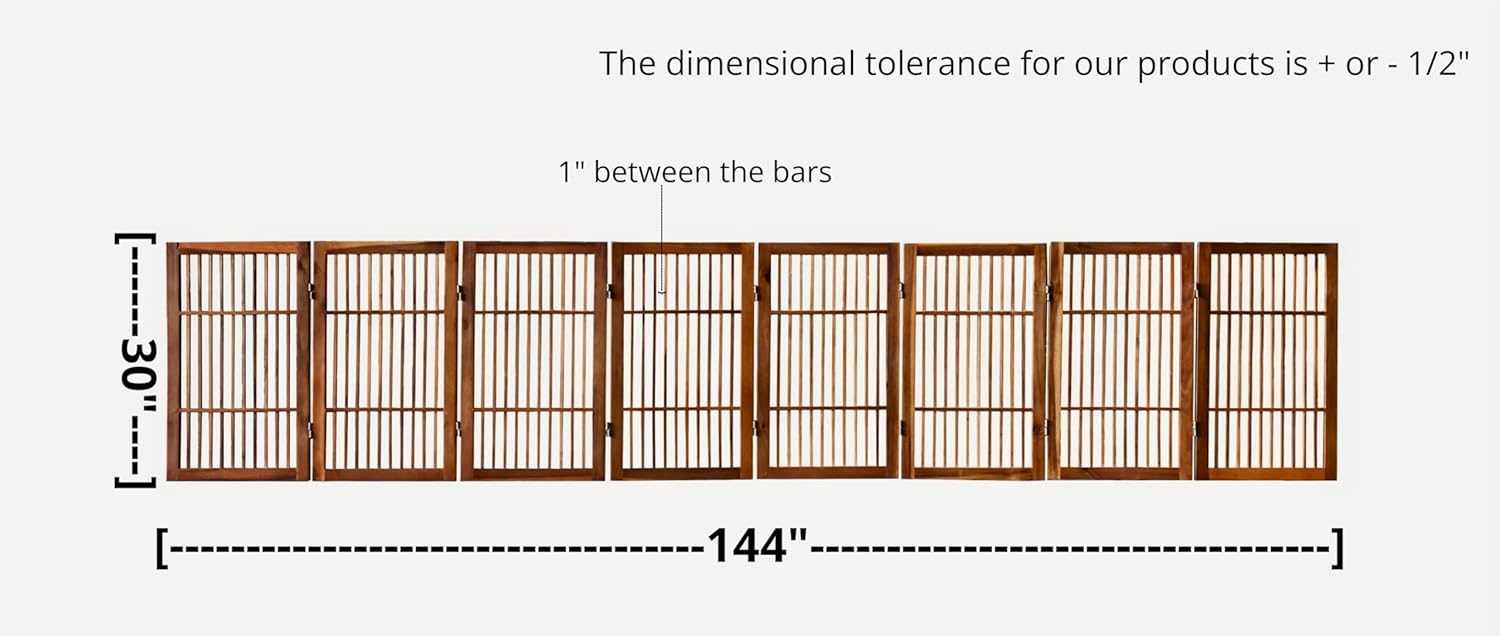 Pet Dog Gate Strong and Durable Freestanding Folding Acacia Hardwood Portable Wooden Fence Indoors or Outdoors by Urnporium (Brown Pet Gate, 8 Panel 30" Tall)-VerdiqueGarden