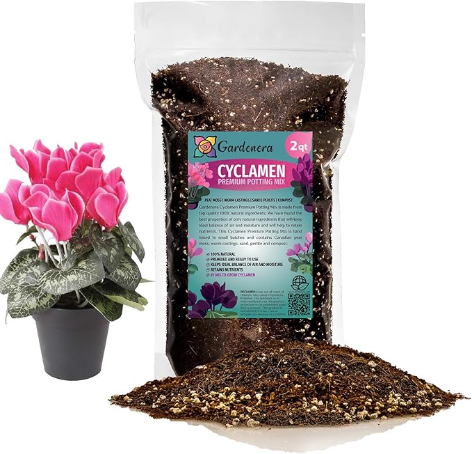 Premium Cyclamen Potting Soil Mix - Perfect Balance of Nutrients, Drainage, and Aeration for Thriving Blooms - 2 Quart-VerdiqueGarden